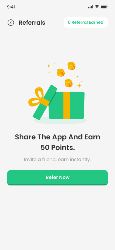 Refer and earn points screen